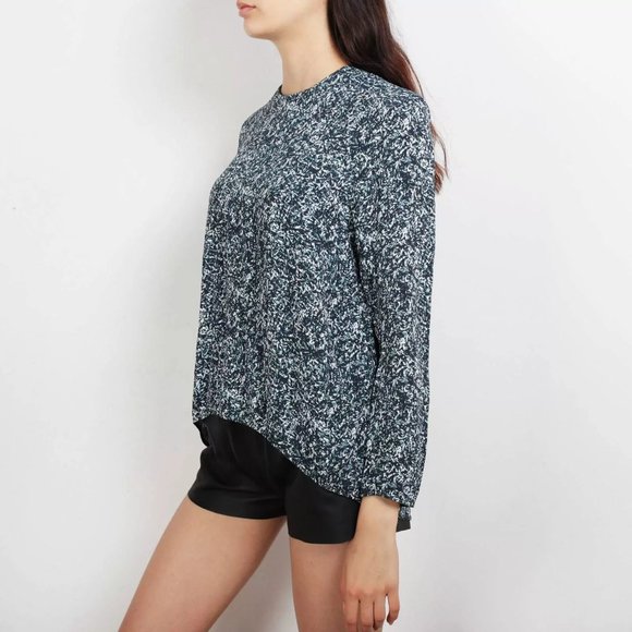 New COS high neck ditsy geometric microprint split back long sleeve blouse top - Picture 3 of 16